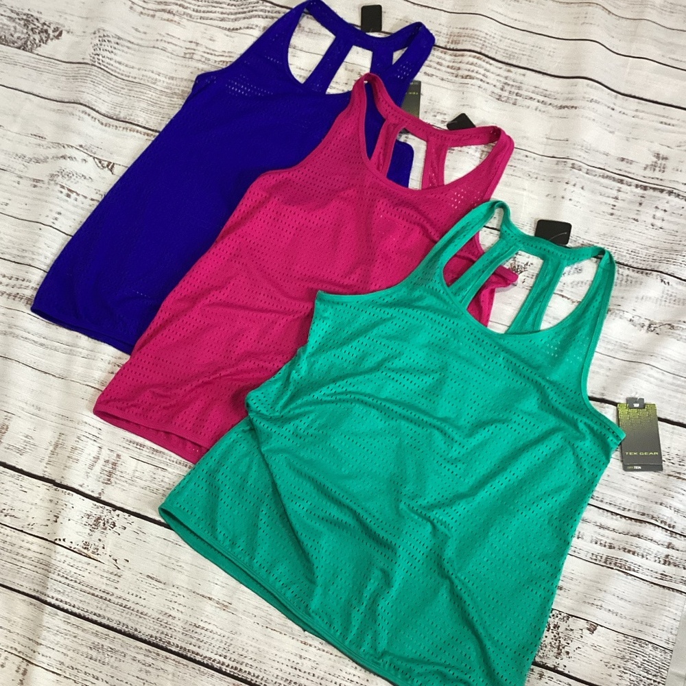 289. Tek Gear Green Open Knit Cross-Back Tank Top L NWT - Picture 4 of 4